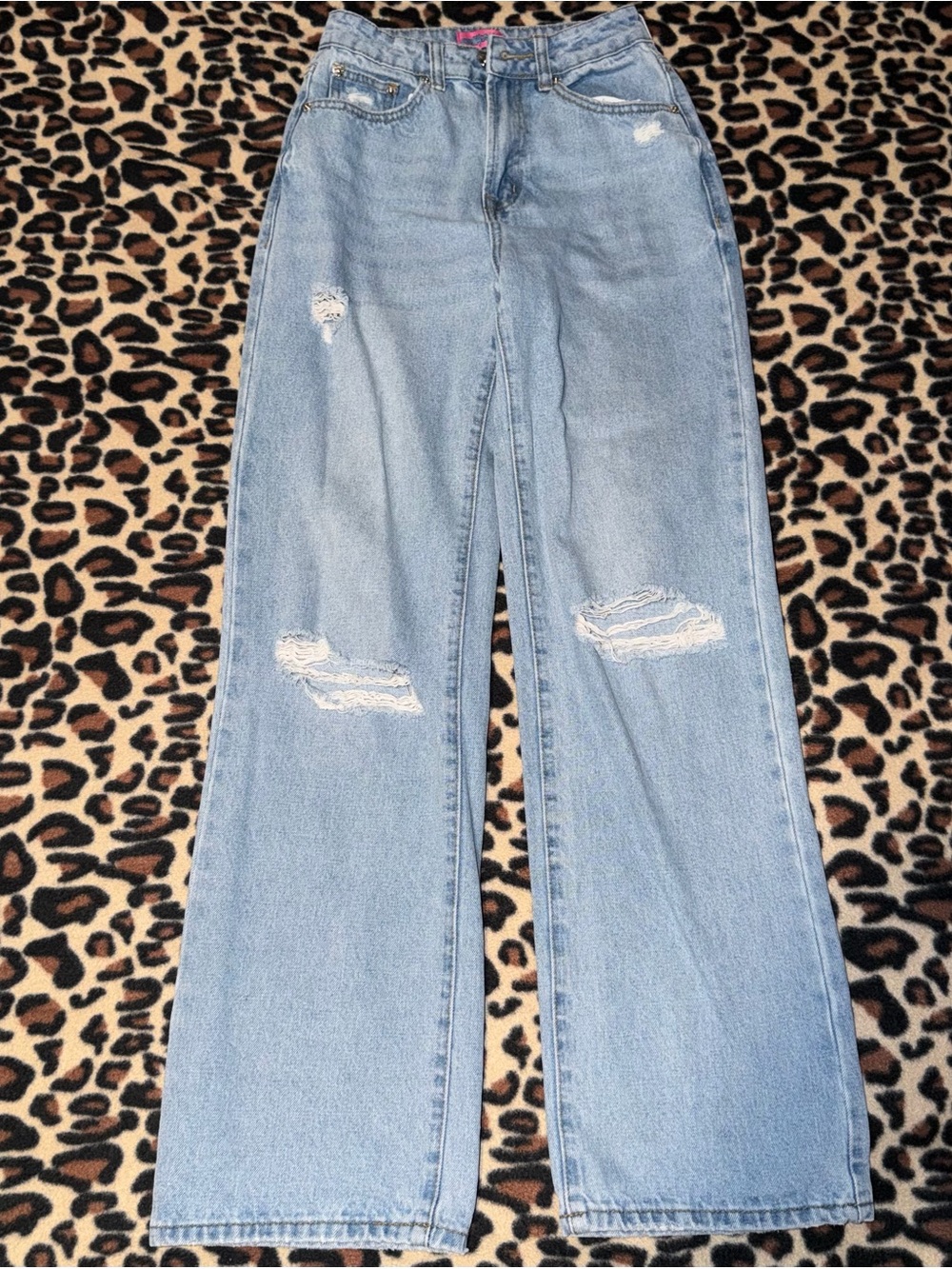 edikted light wash high-waisted wide leg distressed  jeans